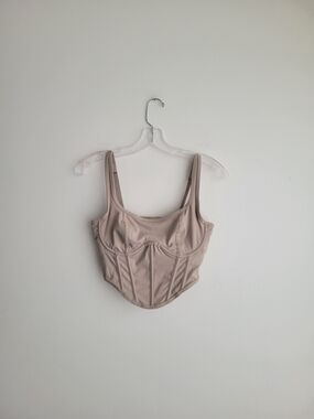 NWT Gilly Hicks Taupe Fishbone Corset Cropped Tank Festival Top